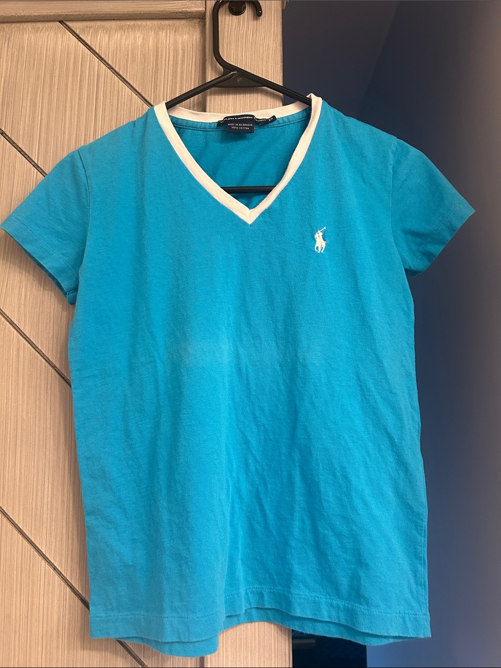 Ralph Lauren Turquoise V-Neck Short Sleeve Tee with White Trim